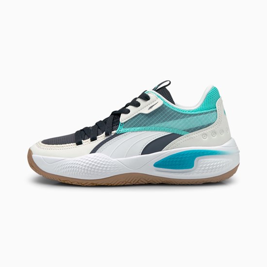 Chlapecké Basketbalové Boty Puma Court Rider Summer Days JR Ebony / Elektro Aqua | 854671-ASF