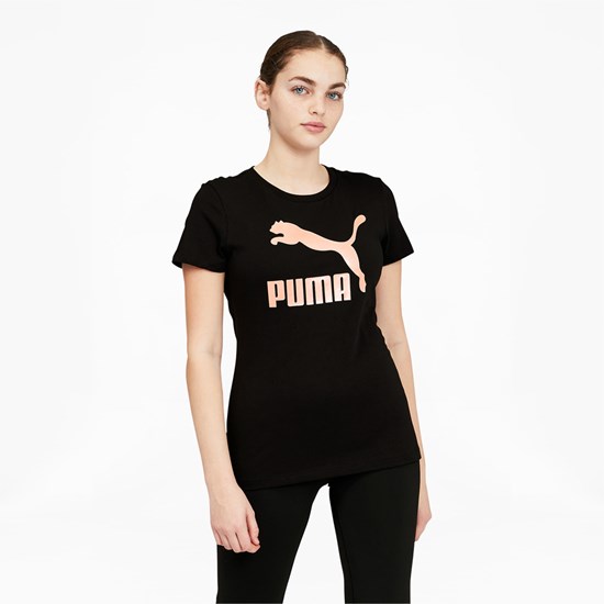 Dámské Běžecké Tričko Puma Classics Logo Černé Růžové Zlaté | 739OGLQRX