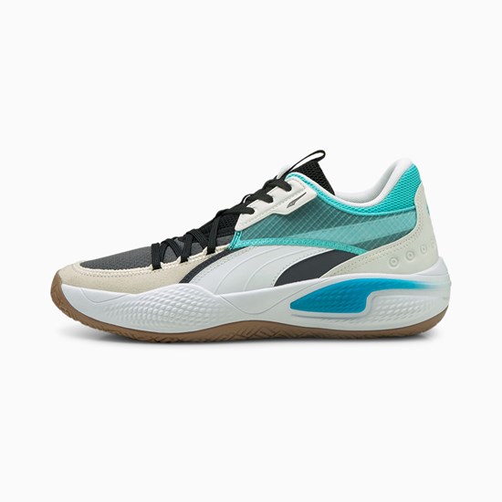 Pánské Basketbalové Boty Puma Court Rider Summer Days Ebony / Elektro Aqua | 568437-ZSF