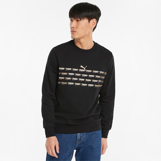 Pánské Mikiny Puma CG Graphic French Terry Crew Neck Černé Zlaté | VBOA87059