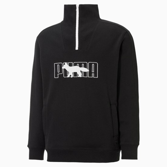 Pánské Mikiny Puma PUMA x MAISON KITSUNE Half-Zip Černé | QYWI69315